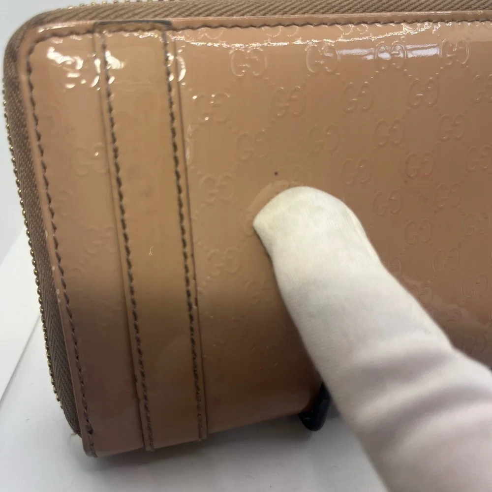 GUCCI Micro Guccisima Patent Leather Zip Around Wallet, Beige/Nude EUC - Picture 8 of 17